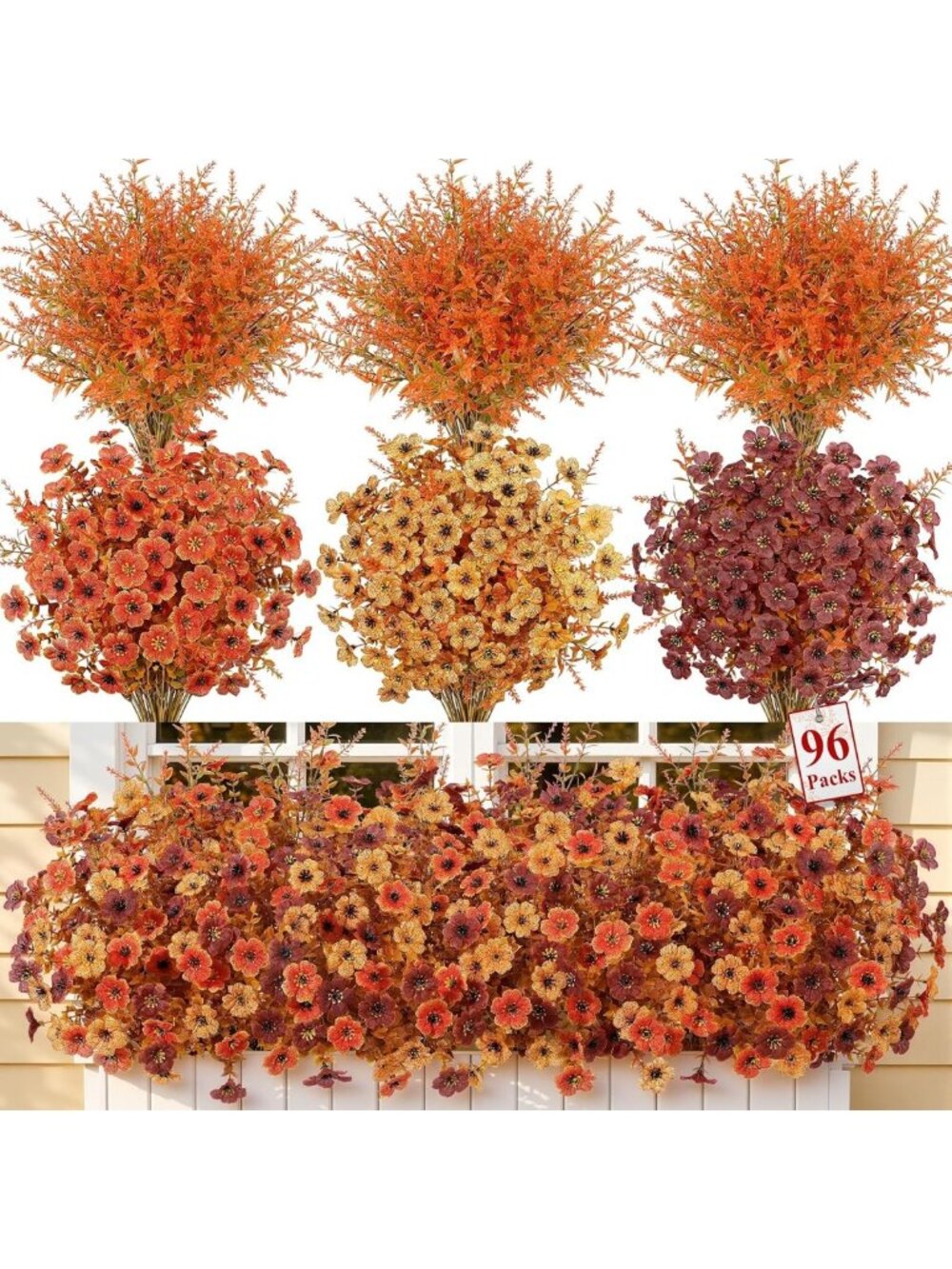 96 Pcs UV Resistant Artificial Fall Flowers - Perfect for Outdoor Decor